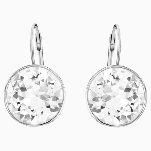 BELLA PIERCED EARRINGS, WHITE, RHODIUM PLATED