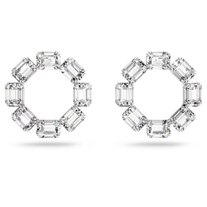 Millenia hoop earrings Circle, Octagon cut, White, Rhodium plated