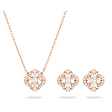 Load image into Gallery viewer, Swarovski Sparkling Dance set Clover, White, Rose gold-tone plated