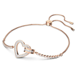 Lovely bracelet Heart, White, Rose gold-tone plated