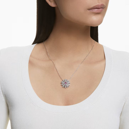 Eternal Flower pendant Flower, Pink, Rhodium plated