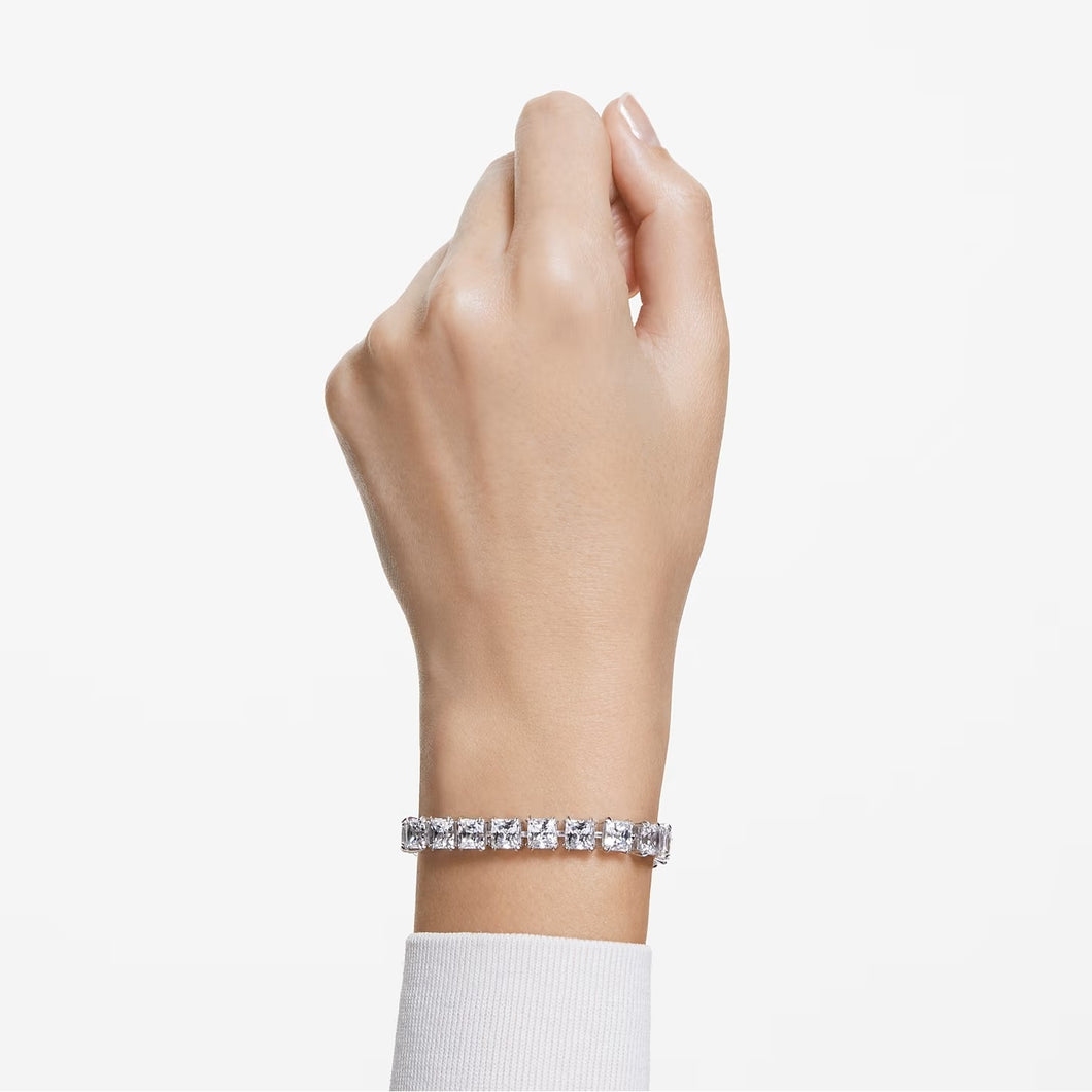 Millenia bracelet Square cut, Small, White, Rhodium plated