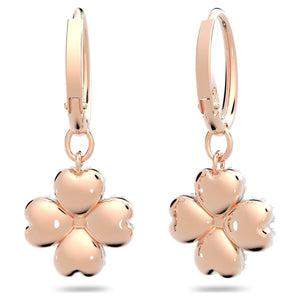 Latisha hoop earrings Flower, White, Rose gold-tone plated