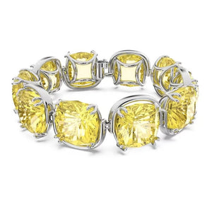 Harmonia bracelet Cushion cut, Yellow, Rhodium plated