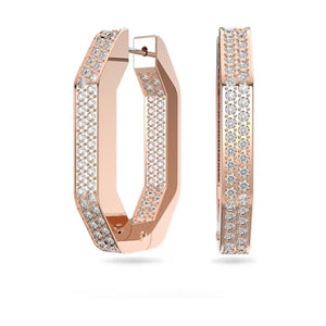 Dextera hoop earrings Octagon, Pavé, Medium, White, Rose gold-tone plated