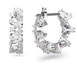 Ortyx hoop earrings Triangle cut, Small, White, Rhodium plated