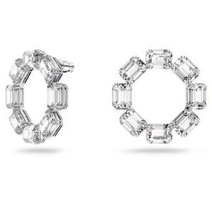 Millenia hoop earrings Circle, Octagon cut, White, Rhodium plated