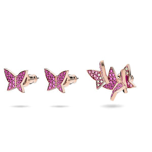 Lilia stud earrings Set (3), Butterfly, Pink, Rose gold-tone plated