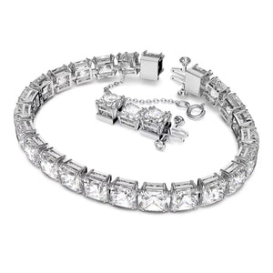 Millenia bracelet Square cut, Small, White, Rhodium plated