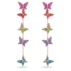 Lilia drop earrings Butterfly, Long, Multicolored, Rose gold-tone plated