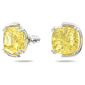 Harmonia stud earrings Cushion cut, Yellow, Rhodium plated