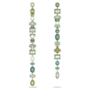 Gema drop earrings Asymmetrical, Long, Green, Gold-tone plated