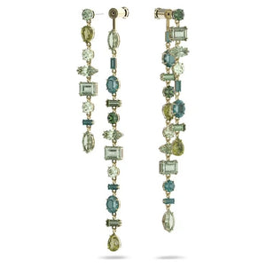 Gema drop earrings Asymmetrical, Long, Green, Gold-tone plated