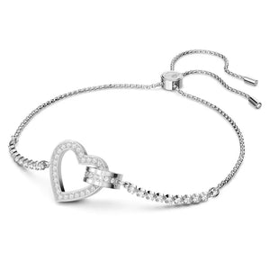 Lovely bracelet Heart, White, Rhodium plated