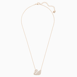 SWAN NECKLACE, WHITE, ROSE-GOLD TONE PLATED