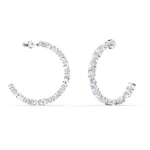 Load image into Gallery viewer, Swarovski Tennis Deluxe Mixed Hoop Pierced Earrings, White, Rhodium plated