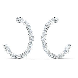 Swarovski Tennis Deluxe Mixed Hoop Pierced Earrings, White, Rhodium plated