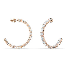 Load image into Gallery viewer, Swarovski Tennis Deluxe Mixed Hoop Pierced Earrings, White, Rose-gold tone plated