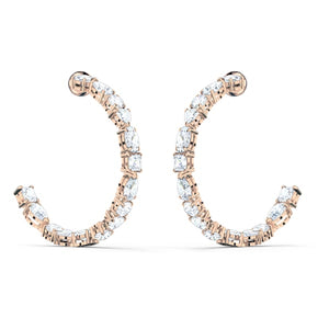 Swarovski Tennis Deluxe Mixed Hoop Pierced Earrings, White, Rose-gold tone plated